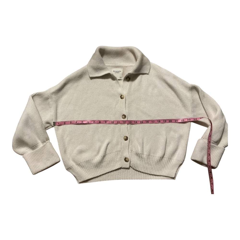 Abercrombie & Fitch Cream Ribbed Button-Front Cardigan | Sz L - Picture 4 of 7